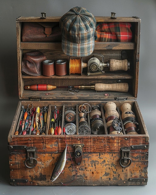 Photo une boîte à outils de pêcheurs chargée d'appâts