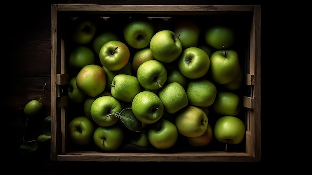 Une boîte de pommes vertes avec le mot pomme dessus
