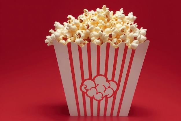 Une boîte de pop-corn avec un fond rouge et le mot pop-corn dessus.