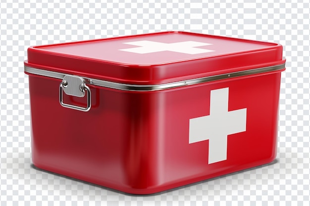 Boîte de premiers soins rouge isolée sur un fond transparent