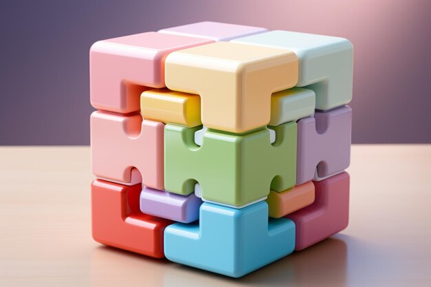 Boîte de puzzle cubique avec chaque côté peint dans une couleur pastel différente IA générative