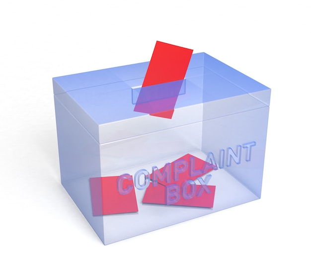 Boîte de réclamation bleue transparente, pour votre. Rendu 3D