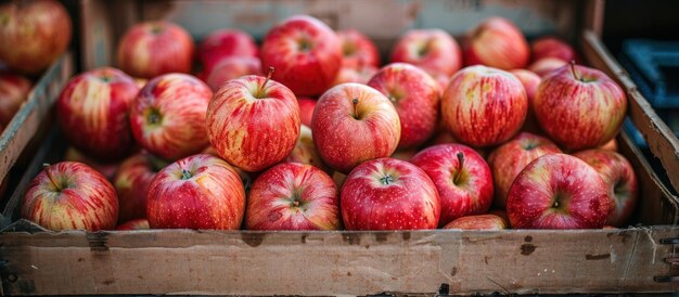 Une boîte remplie de pommes rouges