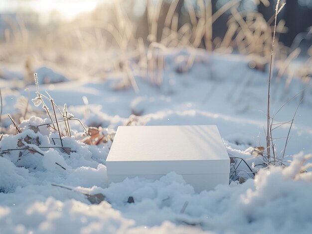 boîte ronde carrée blanche dans la neige