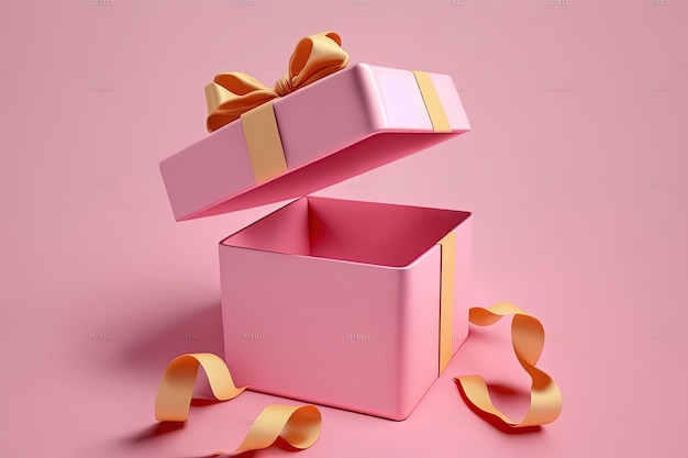 Une boîte rose avec un ruban doré qui dit "Je t'aime".