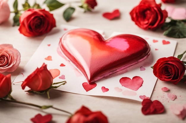 Boîte avec de savoureux macaroons, des fleurs de rose et des cœurs sur fond blanc Célébration de la Saint-Valentin