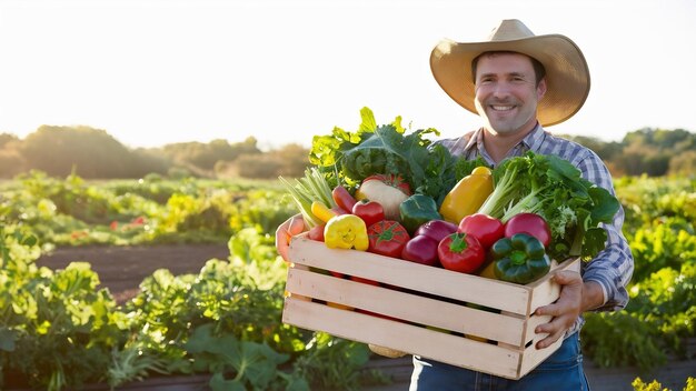 Boîte de stockage de légumes biologiques frais par l'agriculteur