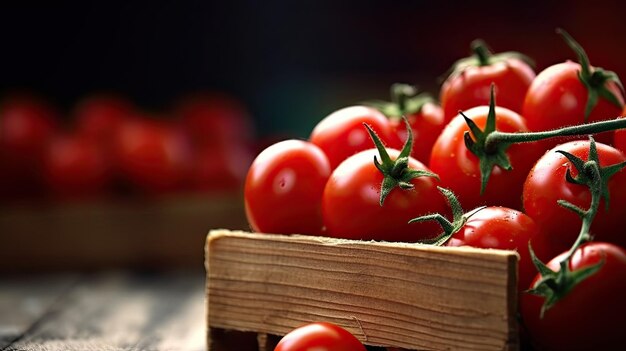 Une boîte de tomates avec le mot "tomates" sur le côté