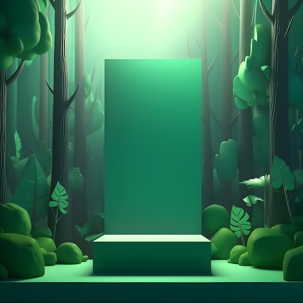 Photo une boîte verte dans la forêt avec le mot vert dessus.
