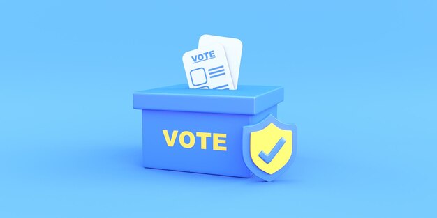 boîte de vote sécurisée sur fond bleu rendu 3D