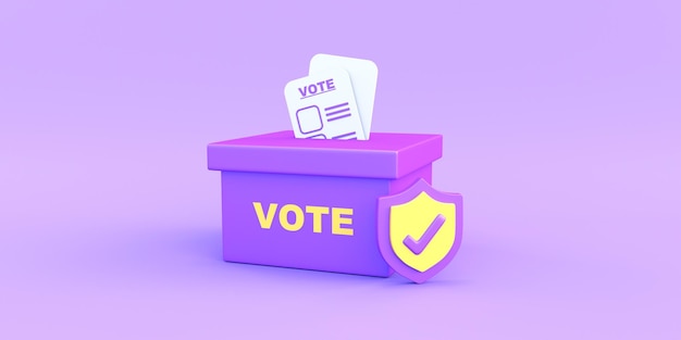 boîte de vote sécurisée sur fond violet rendu en 3D