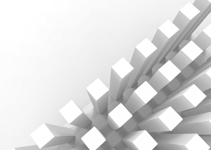 Photo boîtes abstraites haut long cube sur fond blanc de copie espace.