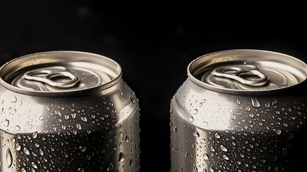 Photo des boîtes d'aluminium recouvertes de gouttes d'eau une boisson froide délicieuse