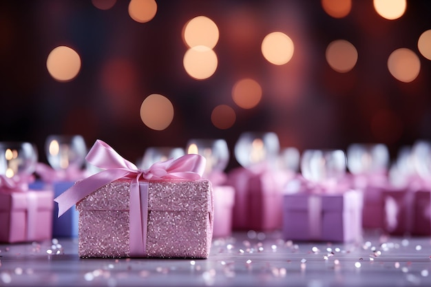 boîtes cadeaux 3D roses avec ruban rose avec fond dégradé