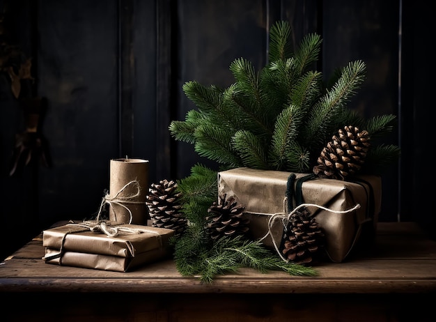 Boîtes cadeaux de Noël avec carte cadeau Décorations de luxe Arrière-plan de Noël