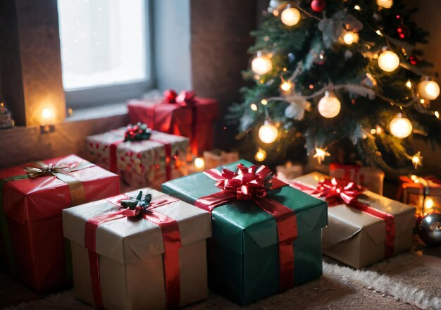 Des boîtes de cadeaux de Noël dans une chambre confortable et légère