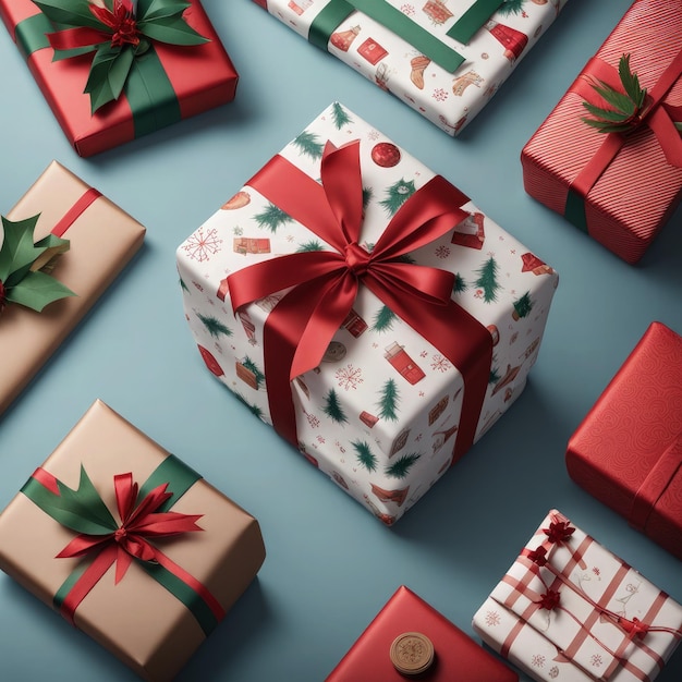 Boîtes de cadeaux de Noël avec ruban rouge IA générative