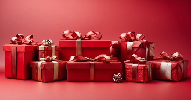 Boîtes cadeaux rouges avec un fond en gradient rouge