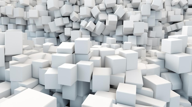 Des boîtes de cubes blancs déplacées au hasard bloquent la bannière de papier peint d'arrière-plan avec un espace de copie IA générative