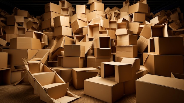 boîtes d'entrepôt avec boîtes de carton entrepôt de stockage de stockage et de stockage concept de rendu 3d