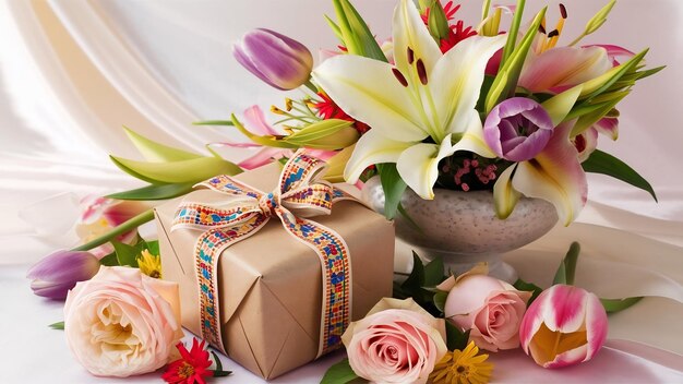 Photo des boîtes de fleurs et des cadeaux