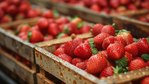 Des boîtes de fraises sur un convoyeur