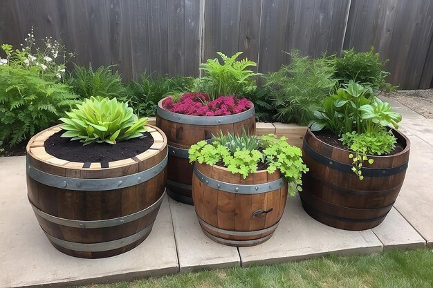 Boîtes de jardinières en tonneau de vin recyclées