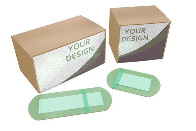boîtes avec des pansements médicaux modèle 3D