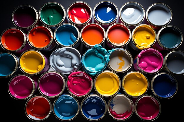 Photo boîtes de peinture de différentes couleurs