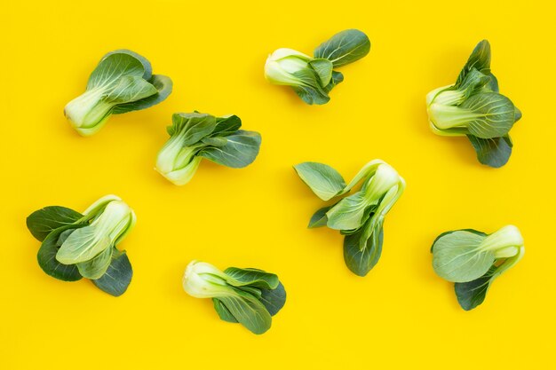 Bok choy sur fond jaune.