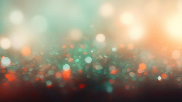 Photo bokeh argenté brillant avec un fond vert teal et un fond abstrait de corail