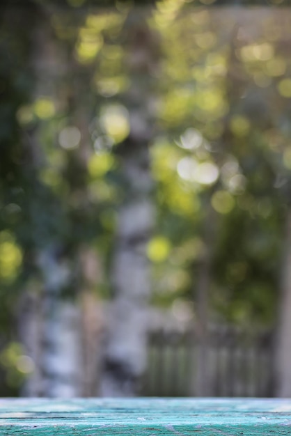 Bokeh extérieur en bois de table de fond