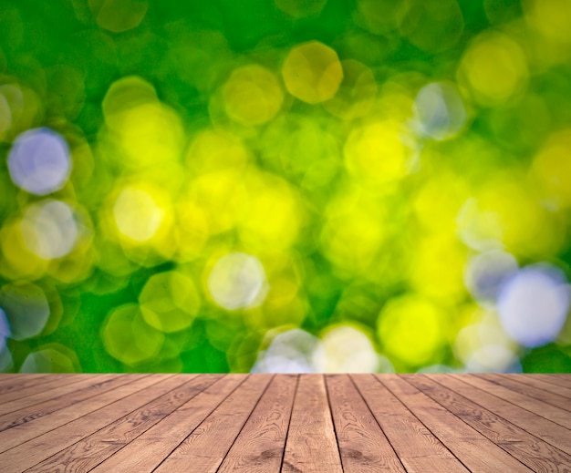 Bokeh flou avec table en bois