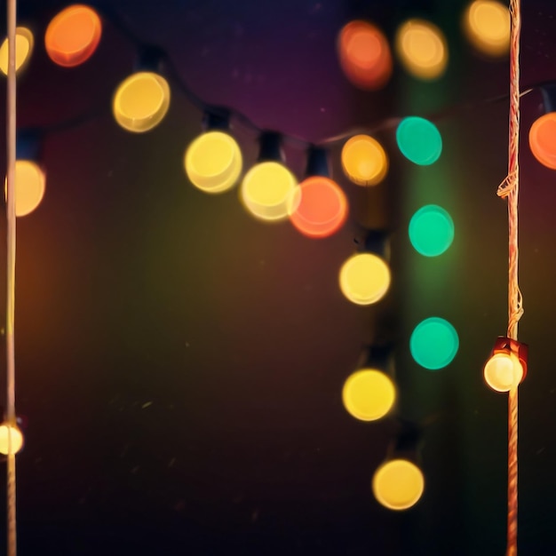 Photo bokeh et lumières à cordes rétro dans un fond festif