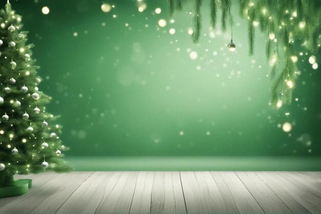 Photo bokeh lumières de printemps arrière-plan vert avec arbre décoré de noël