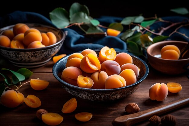Un bol d'abricots aux amandes sur une table