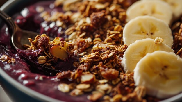 Un bol d'acai avec de la banane et du granola croustillant