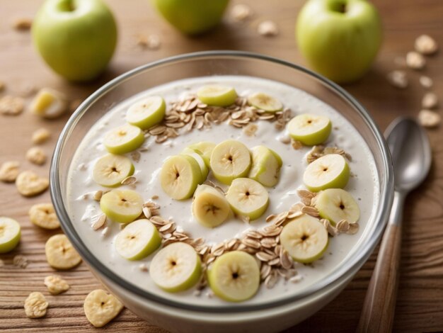 Photo un bol d'avoine avec des bananes et des amandes