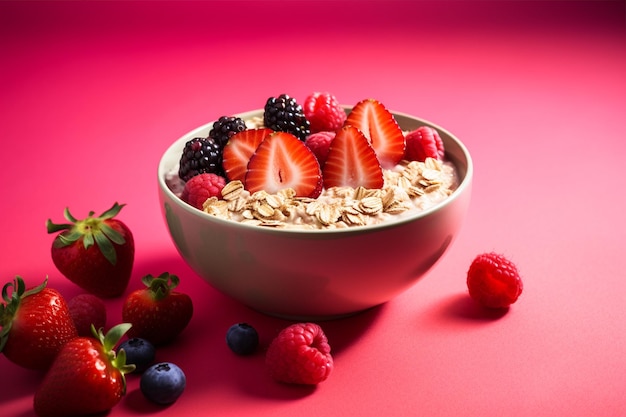 Un bol d'avoine avec des fraises et du granola