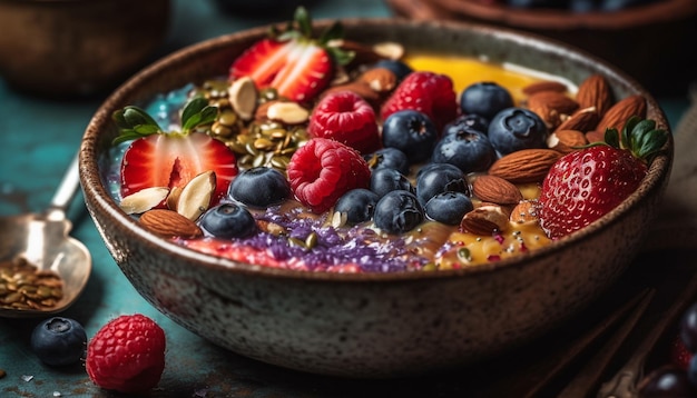 Bol de baies fraîches avec granola et yaourt généré par l'IA