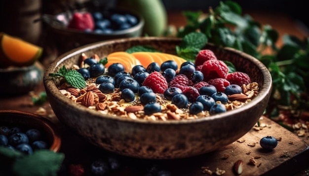 Bol de baies saines avec granola et yaourt généré par l'IA