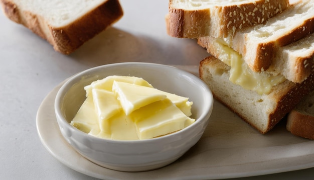 Un bol blanc de beurre sur une assiette