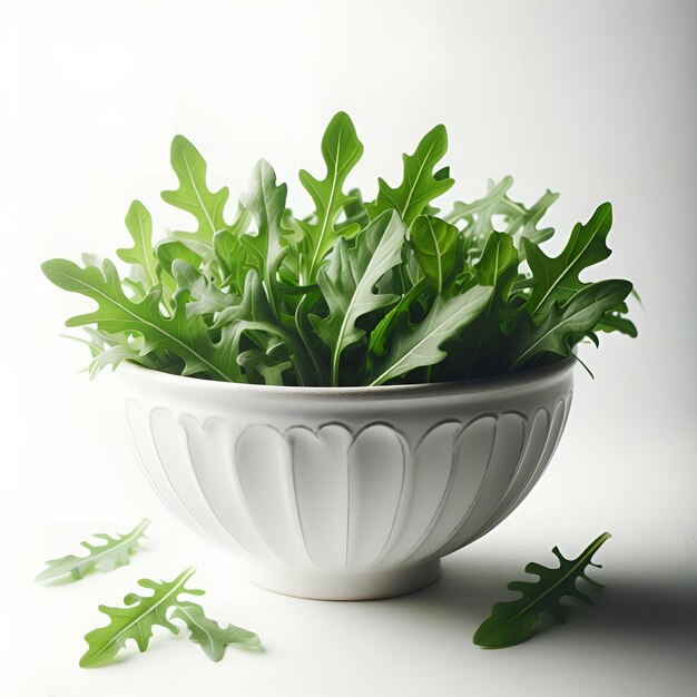 Photo un bol blanc avec de la salade de rogues une salade de légumes verts sains
