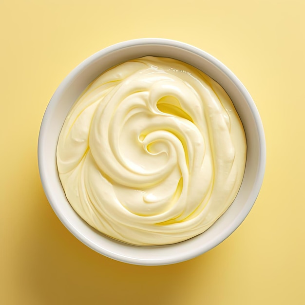 un bol blanc de sauce crémeuse jaune code premium 696557989