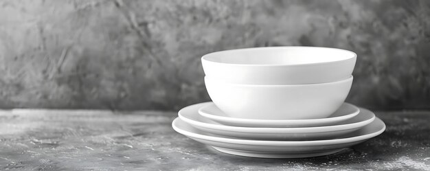 Photo un bol blanc et une soucoupe sur une table avec une plaque blanche dessus