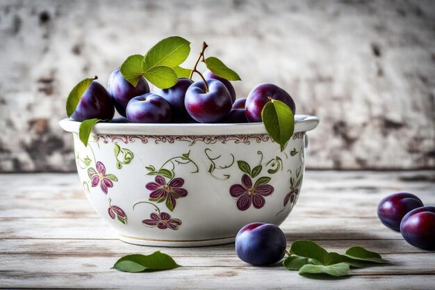 Photo un bol de bleuets avec un motif floral sur le côté