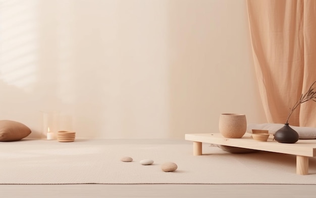 Un bol en bois avec un bol en bois sur la table.