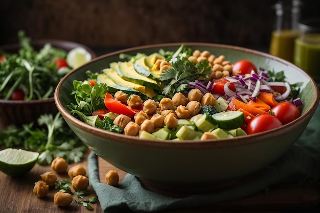 bol de Bouddha végétarien avec salade de légumes frais et pois chiches