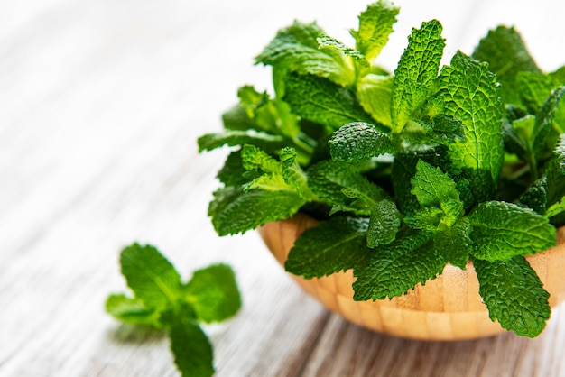 Bol avec un bouquet de menthe fraîche