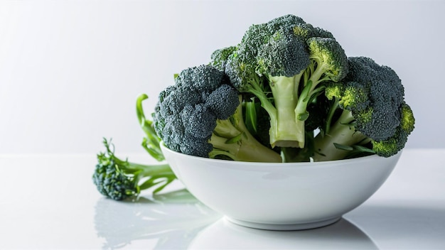 un bol de brocoli avec un bol blanc sur la table